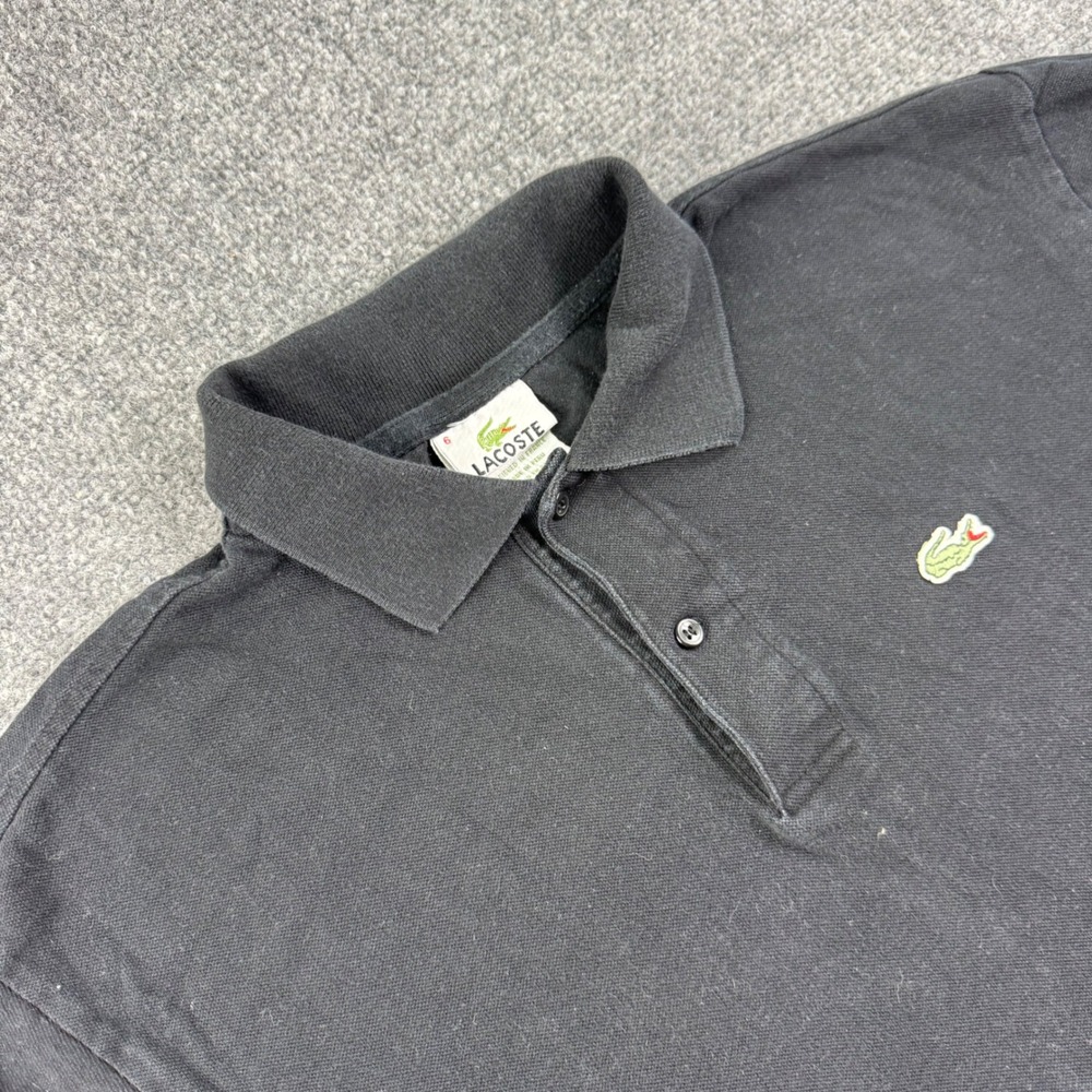 Lacoste Polo Shirt Size 6 L Black Short Sleeve Pique Croc Logo Mens